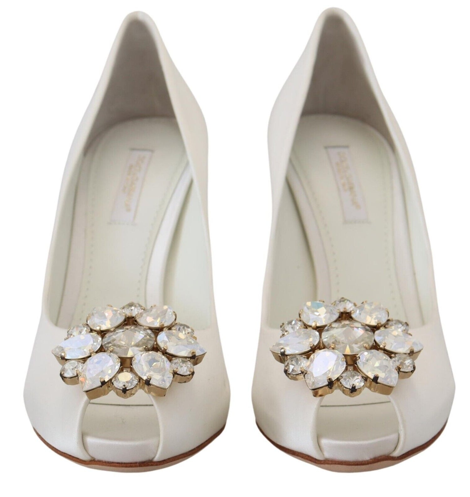 Dolce & Gabbana White Crystals Peep Toe Heel Satin Pumps - DEA STILOSA MILANO