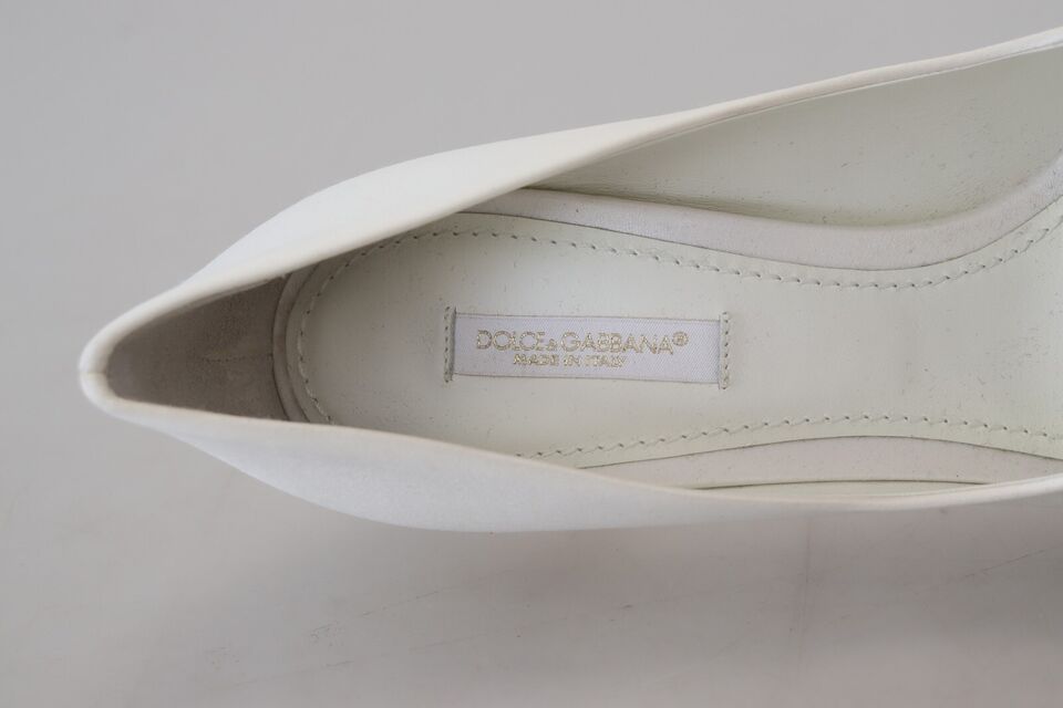Dolce & Gabbana White Crystals Peep Toe Heel Satin Pumps - DEA STILOSA MILANO