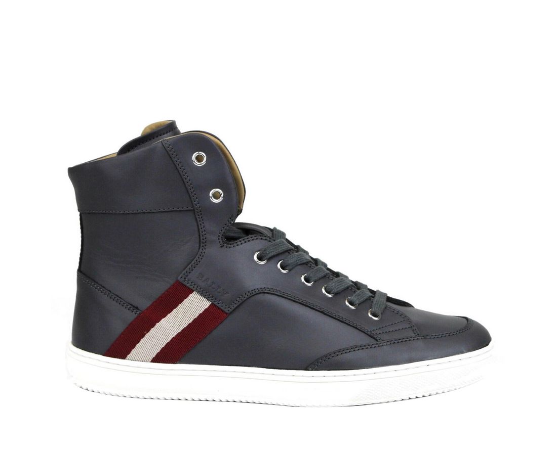 Bally Dark Grey Calf Leather Hi Top Sneaker With Red Beige - DEA STILOSA MILANO