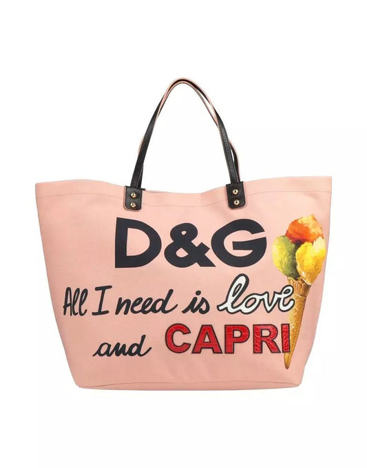 Dolce & Gabbana Chic Pink Cotton Shopper with Calfskin Accents - DEA STILOSA MILANO