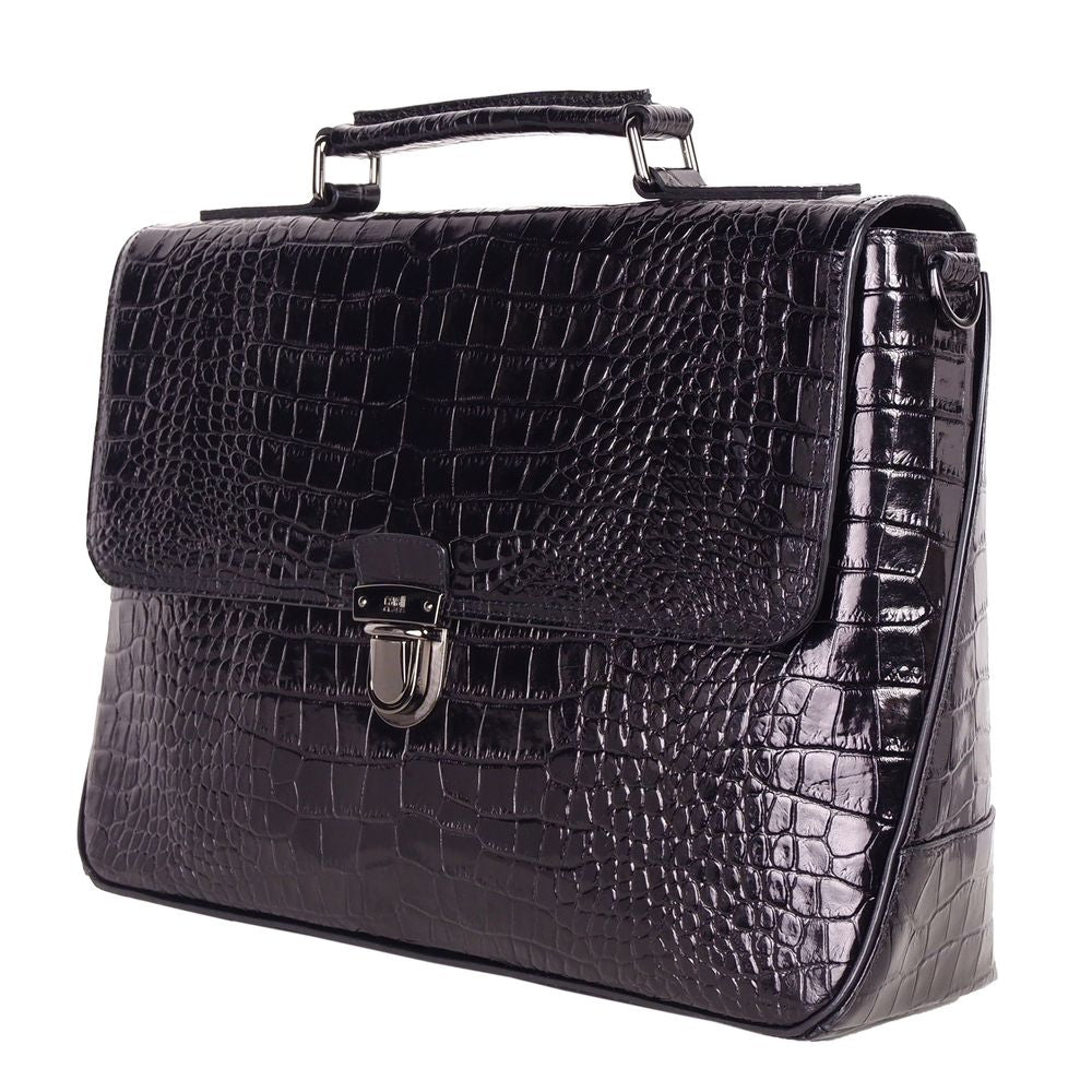 Cavalli Class Black Leather Di Calfskin Briefcase - DEA STILOSA MILANO