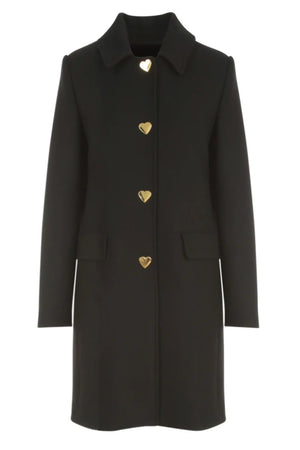 Love Moschino Elegant Black Wool Coat with Heart Buttons - DEA STILOSA MILANO