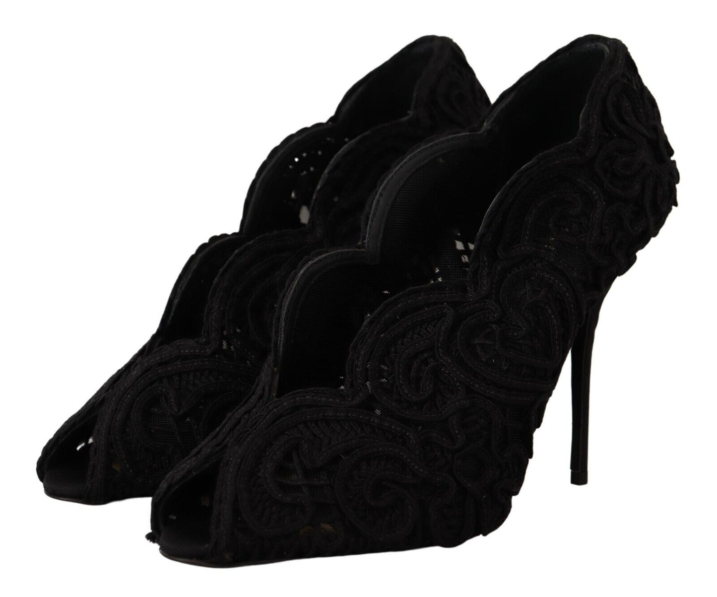 Dolce & Gabbana Black Cordonetto Ricamo Pump Open Toe Shoes - DEA STILOSA MILANO