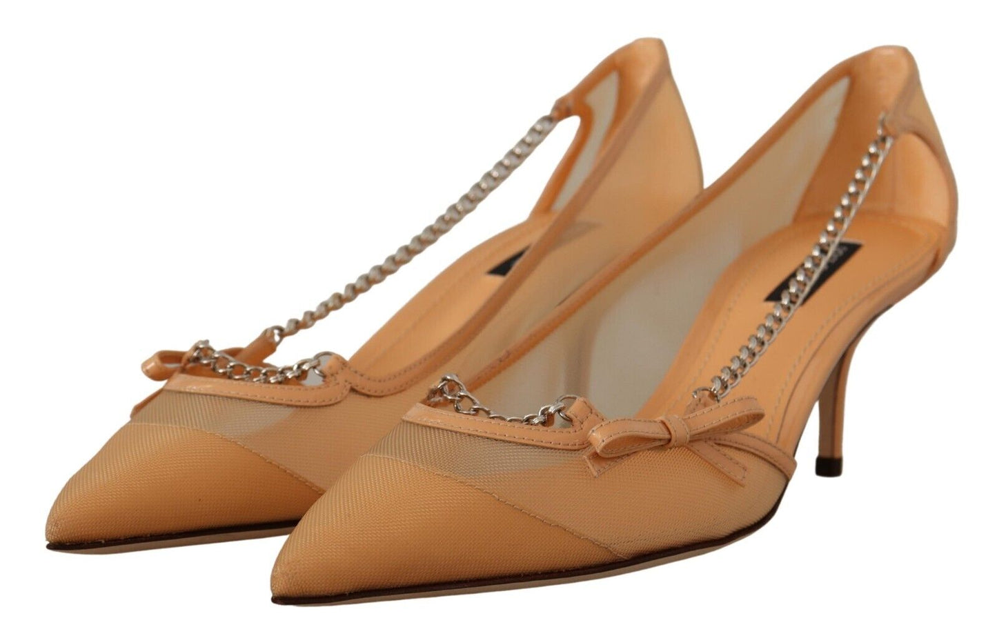 Dolce & Gabbana Peach Mesh Leather Chains Heels Pumps Shoes - DEA STILOSA MILANO