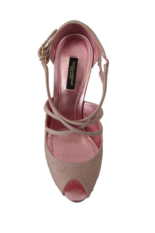 Dolce & Gabbana Pink Glittered Strappy Heels Sandals Shoes - DEA STILOSA MILANO