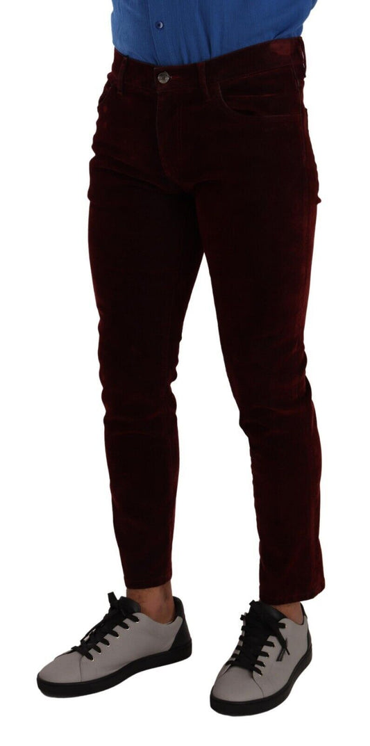 Dolce & Gabbana Dark Red Cotton Velvet Skinny Men Denim Jeans - DEA STILOSA MILANO
