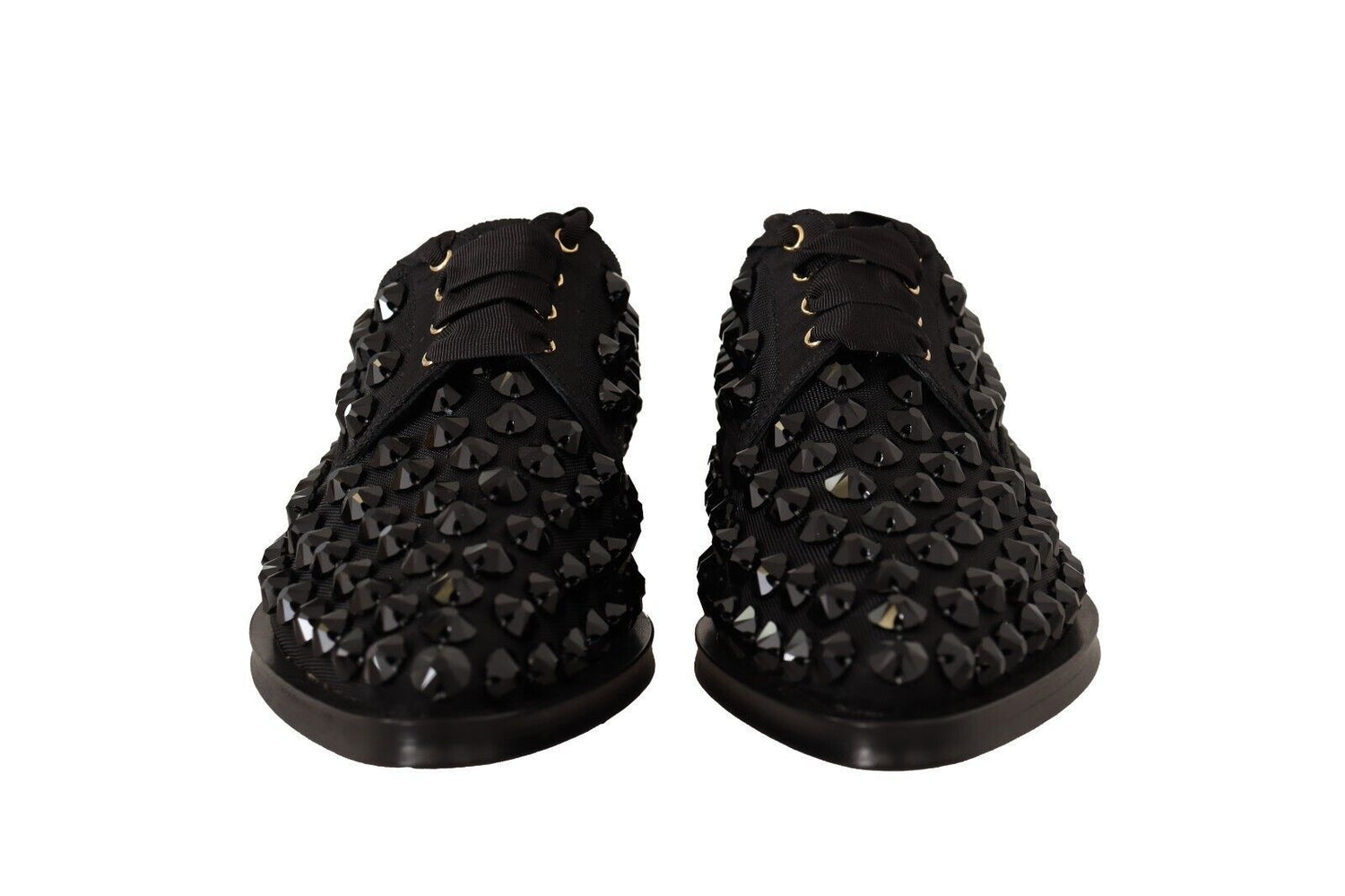 Dolce & Gabbana Black Lace Up Studded Formal Flats Shoes - DEA STILOSA MILANO