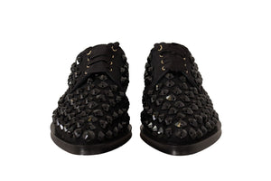 Dolce & Gabbana Black Lace Up Studded Formal Flats Shoes - DEA STILOSA MILANO
