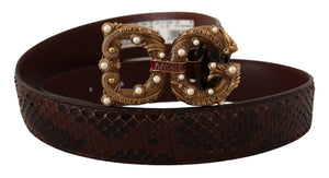 Dolce & Gabbana Brown Exotic Leather Logo Buckle Amore Belt - DEA STILOSA MILANO