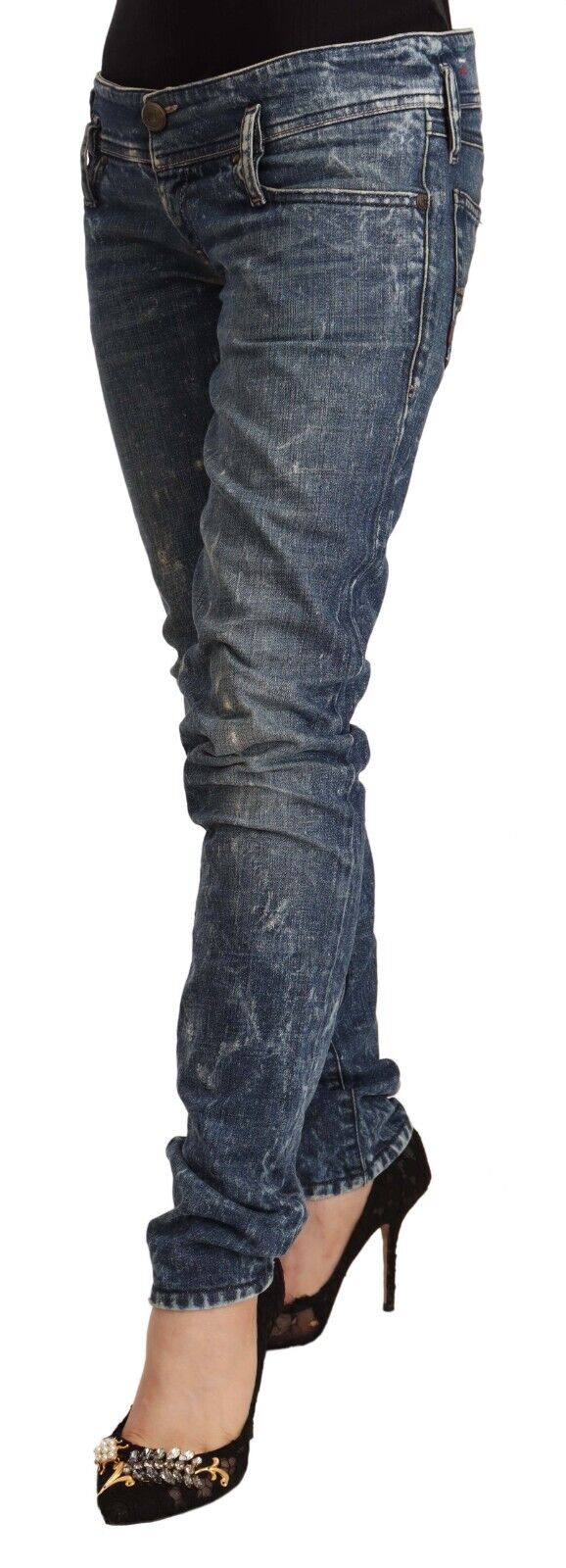 Diesel Blue Distressed Low Waist Cotton Denim Skinny Jeans - DEA STILOSA MILANO
