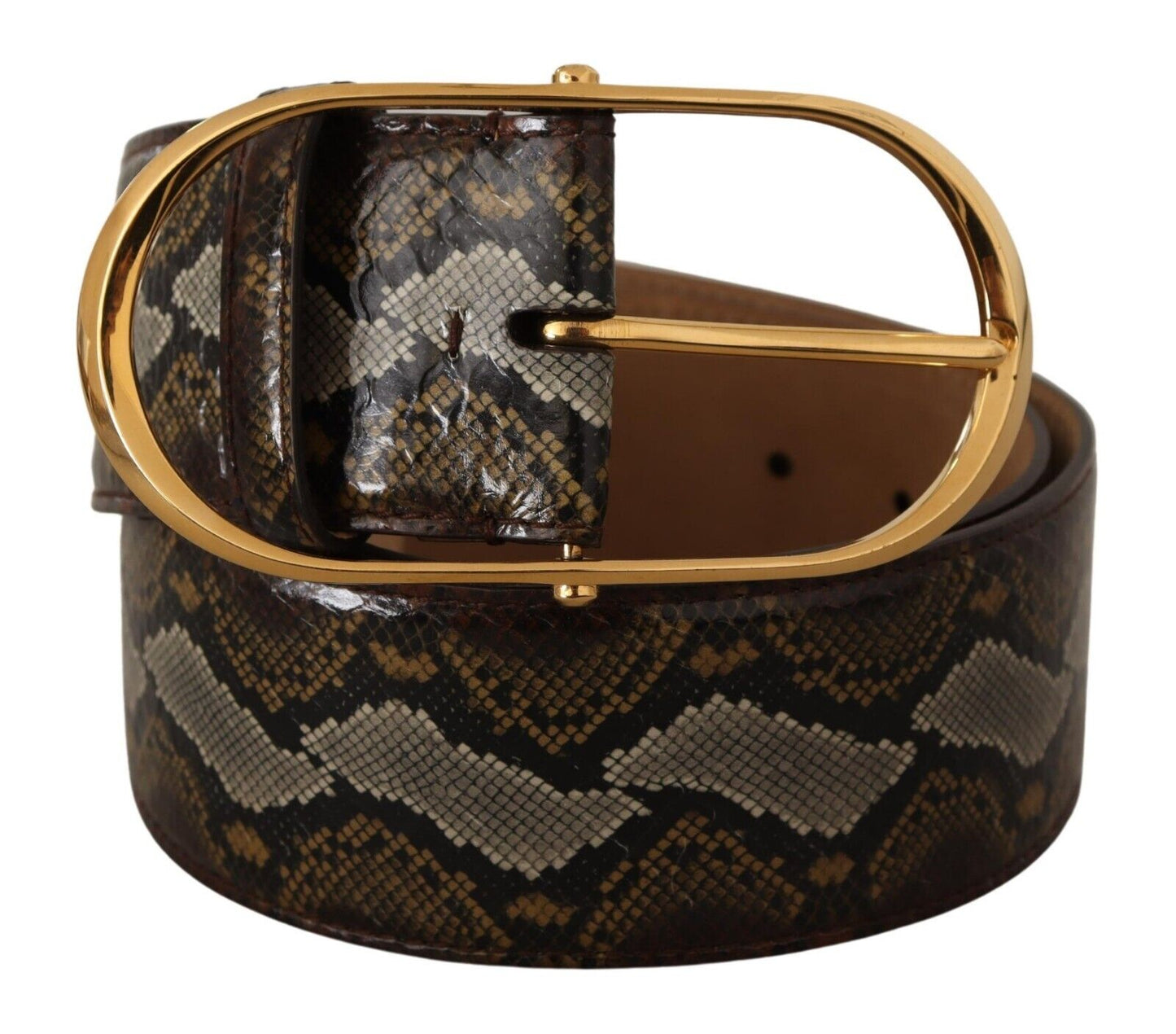 Dolce & Gabbana Brown Python Leather Gold Oval Buckle Belt - DEA STILOSA MILANO