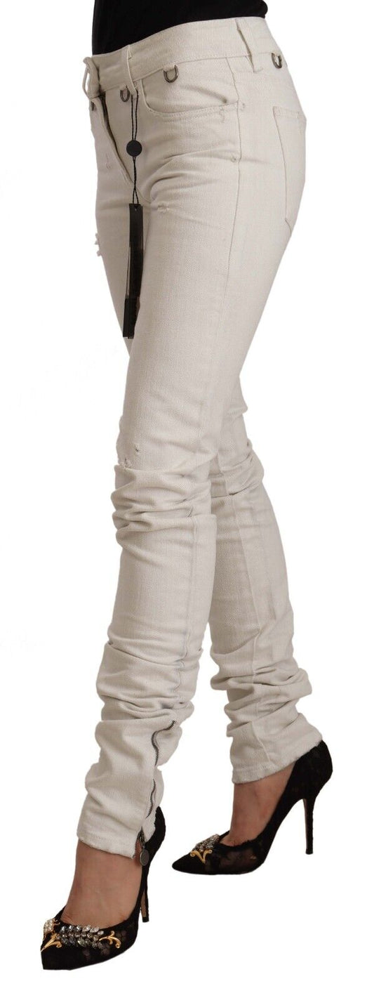 Karl Lagerfeld White Mid Waist Cotton Denim Slim Fit Jeans - DEA STILOSA MILANO