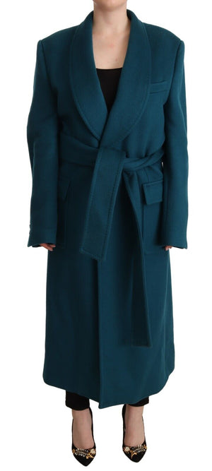Dolce & Gabbana Blue Green Wool Long Sleeves Trench Coat Jacket - DEA STILOSA MILANO