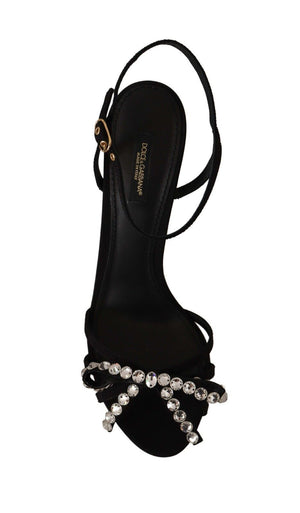 Dolce & Gabbana Black Crystals Ankle Strap Heels Sandals Shoes - DEA STILOSA MILANO