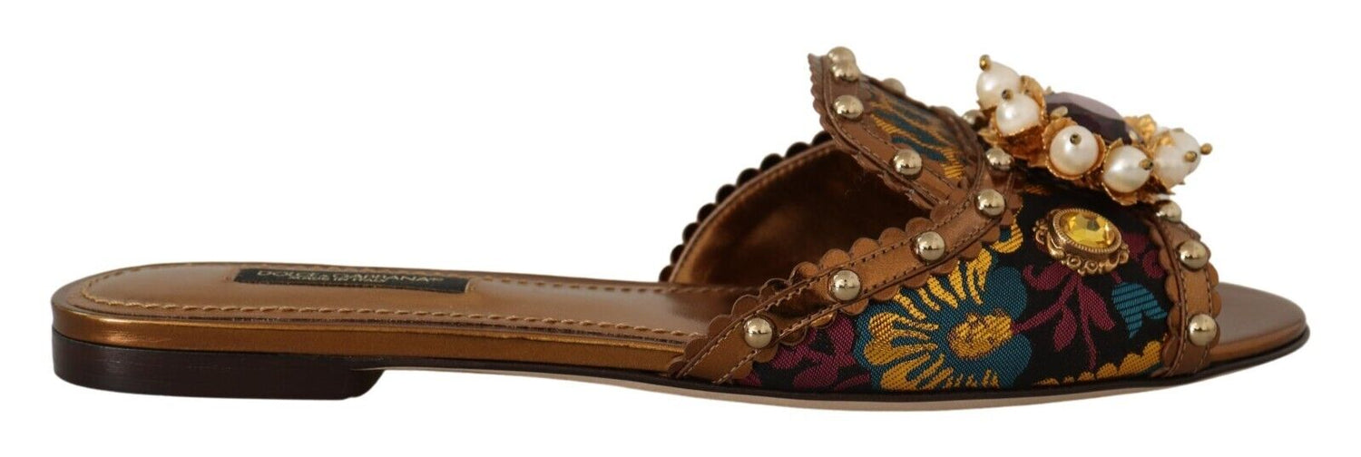 Dolce & Gabbana Multicolor Floral Embellished Slides Flats Shoes - DEA STILOSA MILANO