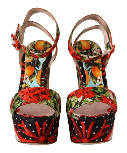 Dolce & Gabbana Multicolor Brocade Platform Heels Sandals Shoes - DEA STILOSA MILANO
