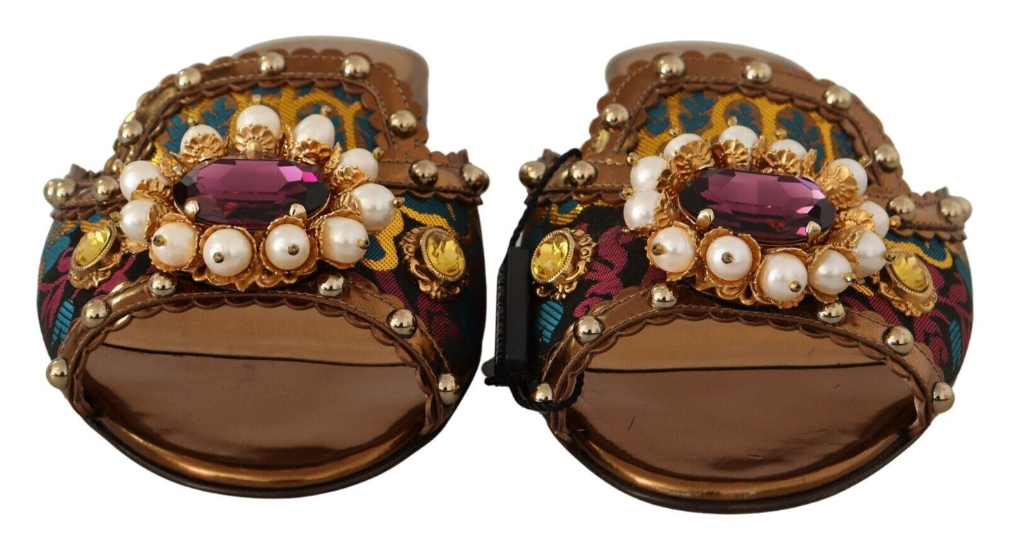 Dolce & Gabbana Multicolor Floral Embellished Slides Flats Shoes - DEA STILOSA MILANO