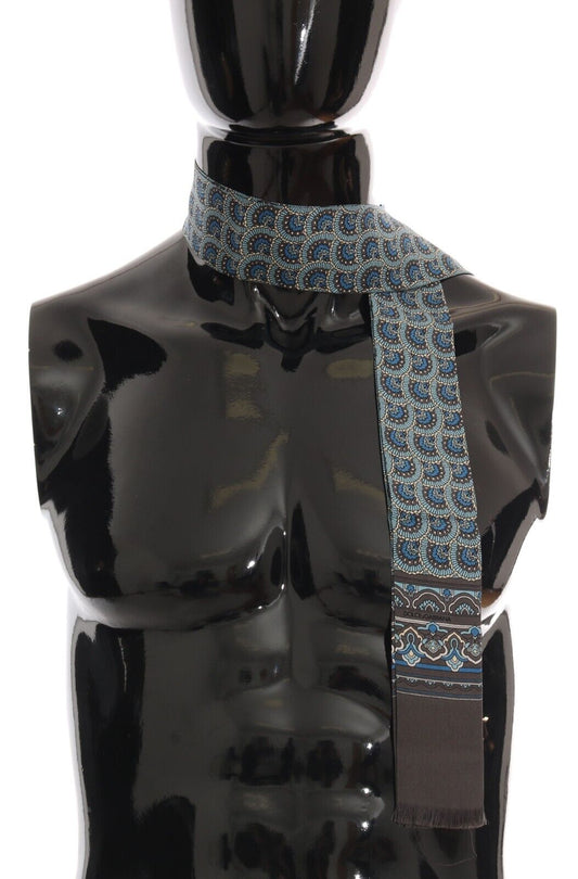 Dolce & Gabbana Blue Patterned Silk Slim Wrap Fringes Scarf - DEA STILOSA MILANO