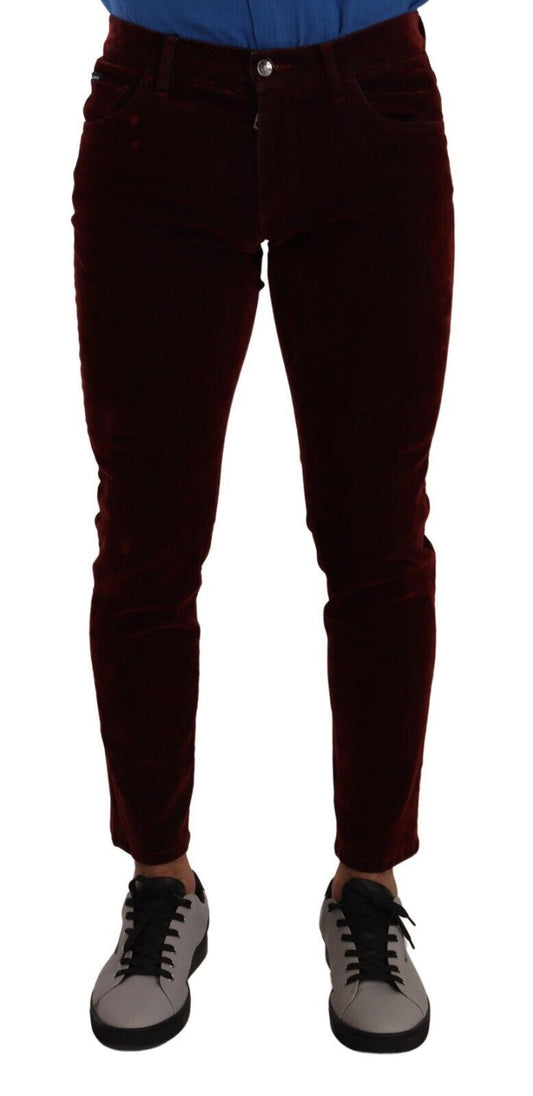 Dolce & Gabbana Dark Red Cotton Velvet Skinny Men Denim Jeans - DEA STILOSA MILANO
