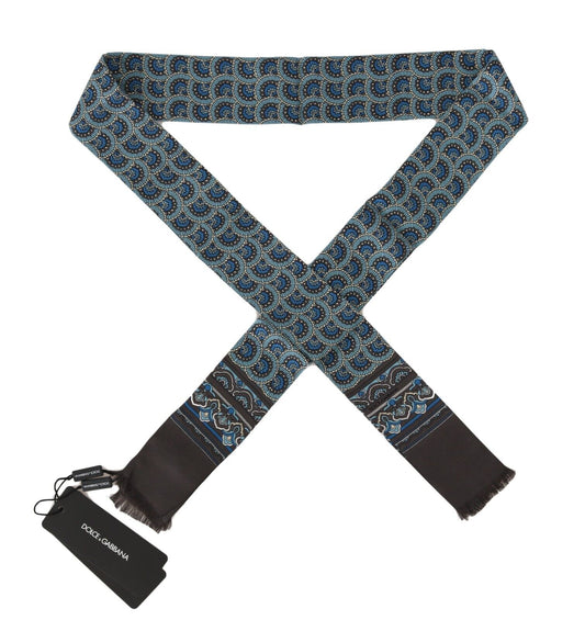 Dolce & Gabbana Blue Patterned Silk Slim Wrap Fringes Scarf - DEA STILOSA MILANO