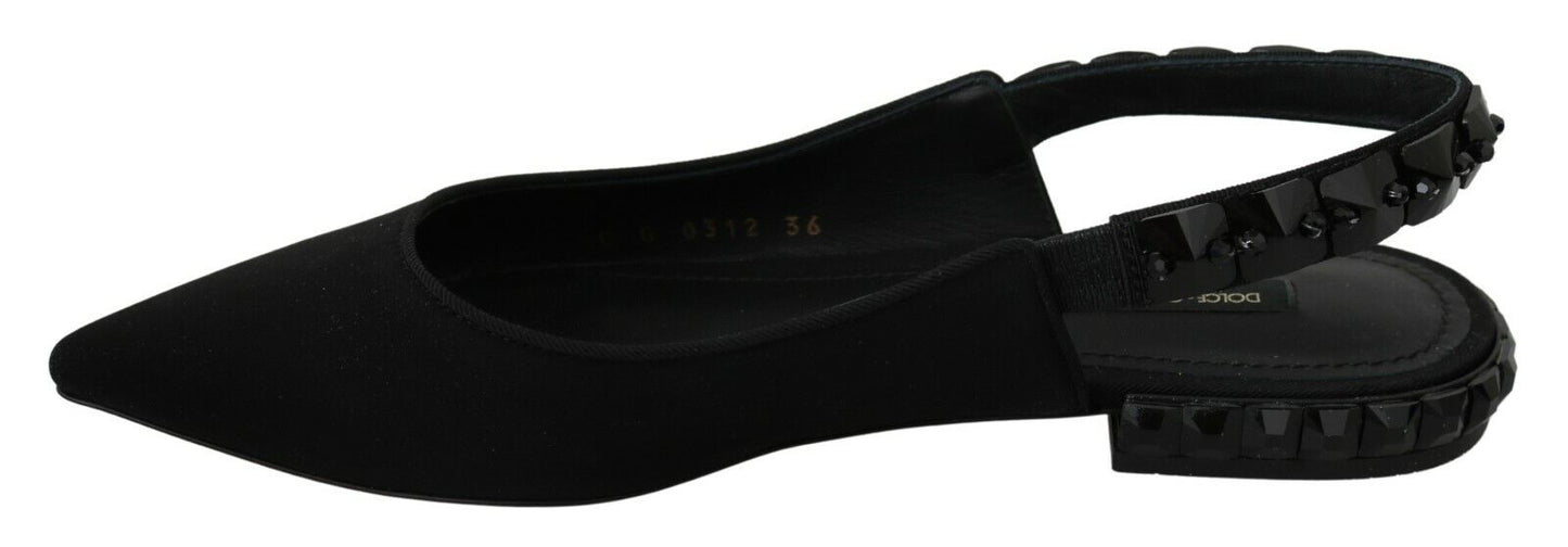 Dolce & Gabbana Black Flats Slingback Charmeuse Shoes - DEA STILOSA MILANO