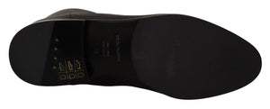 Dolce & Gabbana Black Leather Flats Logo Short Boots Shoes - DEA STILOSA MILANO