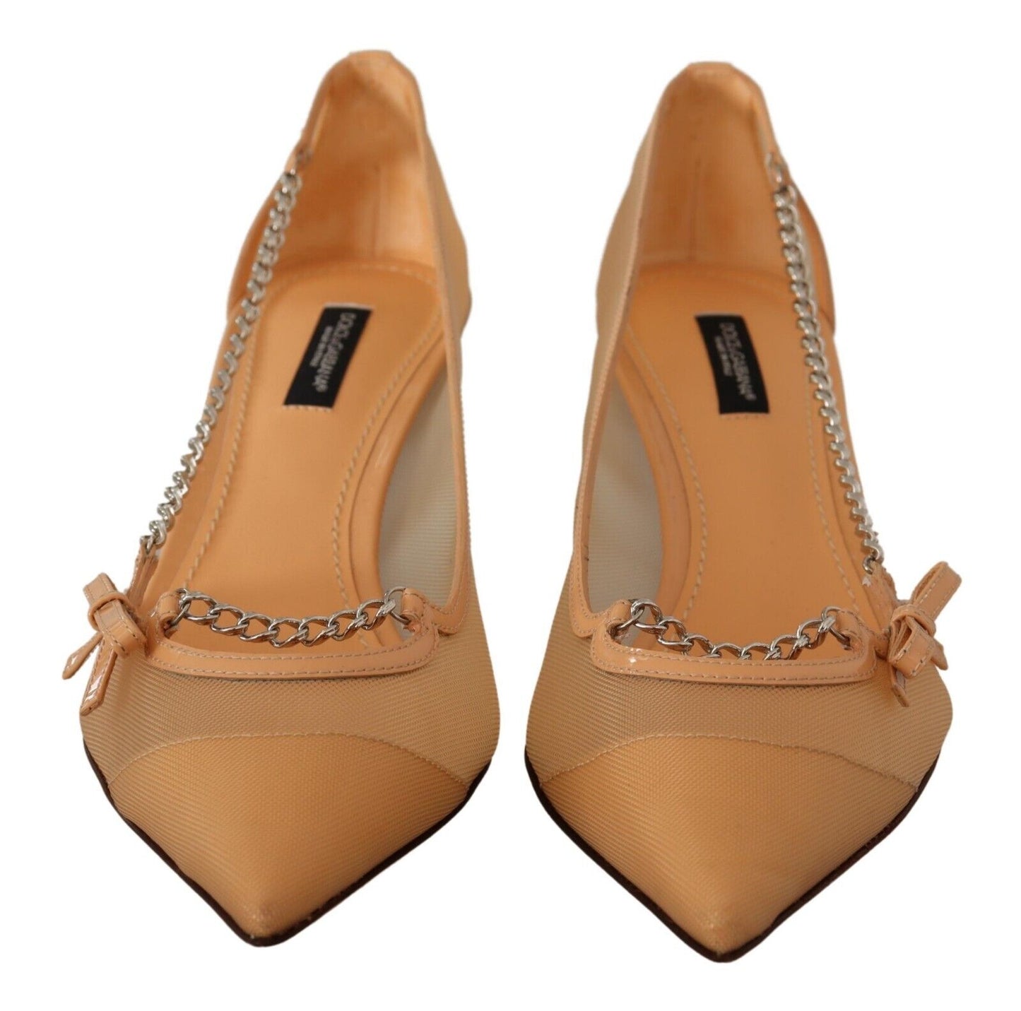 Dolce & Gabbana Peach Mesh Leather Chains Heels Pumps Shoes - DEA STILOSA MILANO