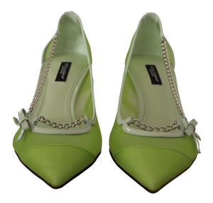 Dolce & Gabbana Green Mesh Leather Chains Heels Pumps Shoes - DEA STILOSA MILANO