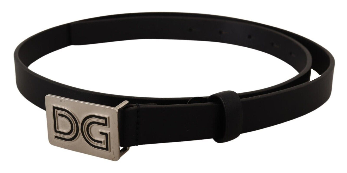 Dolce & Gabbana Black Leather Silver DG Logo Buckle Belt - DEA STILOSA MILANO