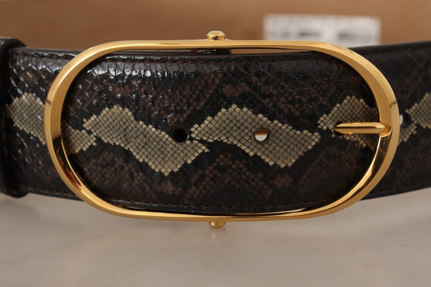 Dolce & Gabbana Brown Exotic Leather Gold Oval Buckle Belt - DEA STILOSA MILANO