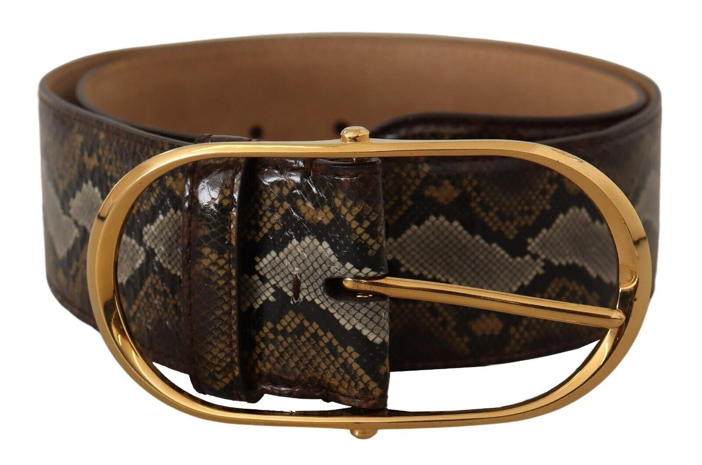 Dolce & Gabbana Brown Python Leather Gold Oval Buckle Belt - DEA STILOSA MILANO