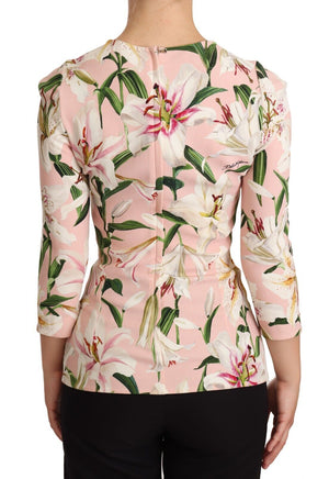 Dolce & Gabbana Pink Lily Print Viscose Long Sleeves Blouse - DEA STILOSA MILANO
