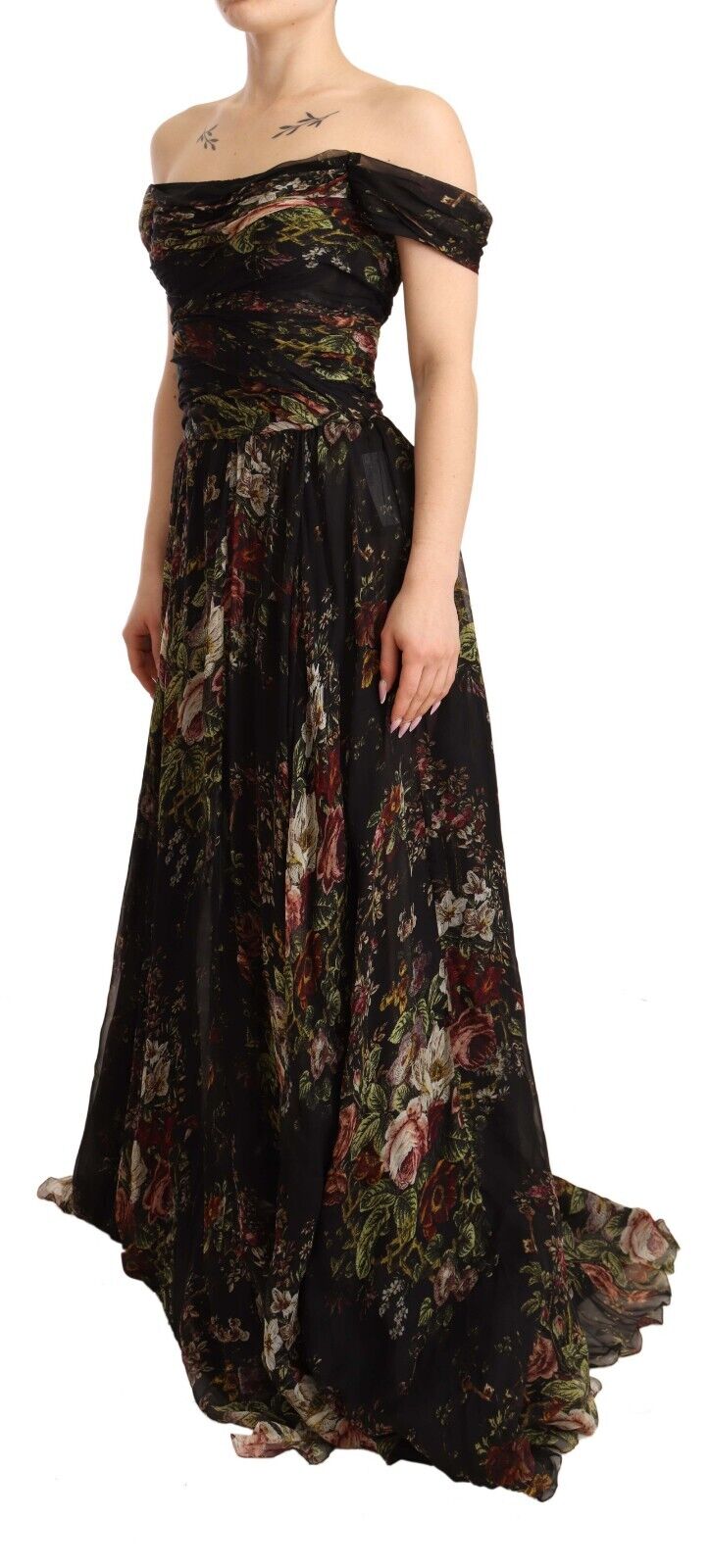 Dolce & Gabbana Multicolored Floral Off Shoulder Gown Dress - DEA STILOSA MILANO