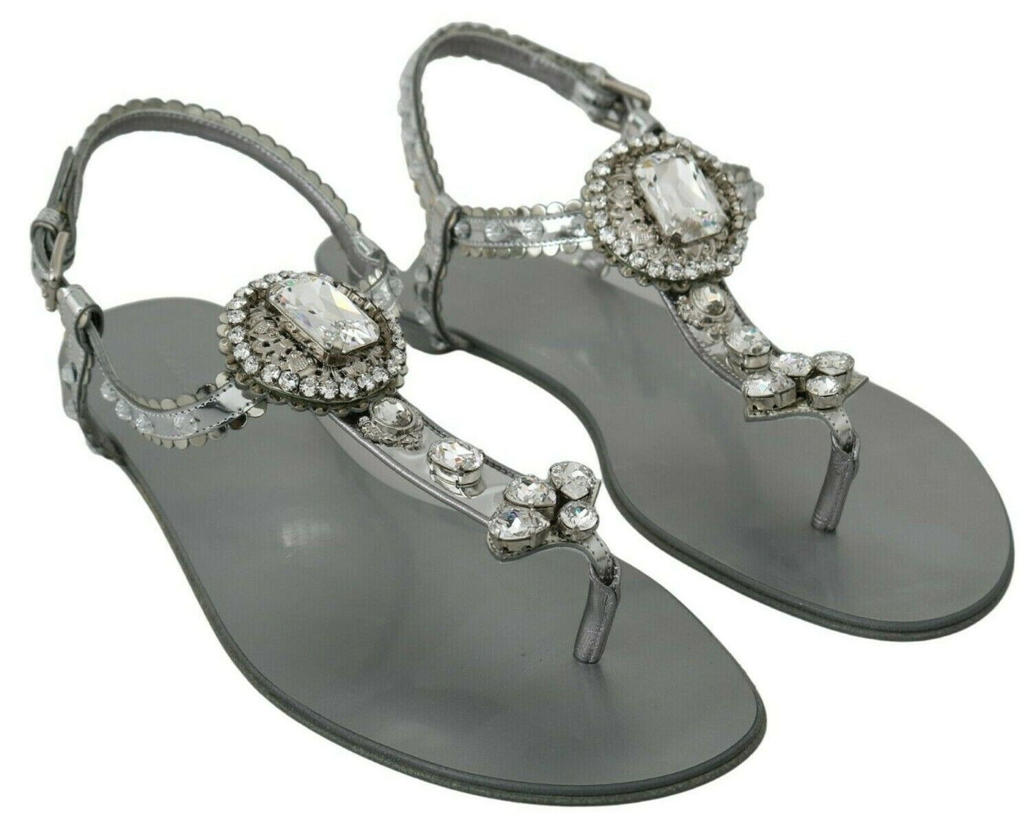 Dolce & Gabbana Silver Crystal Sandals Flip Flops Shoes - DEA STILOSA MILANO
