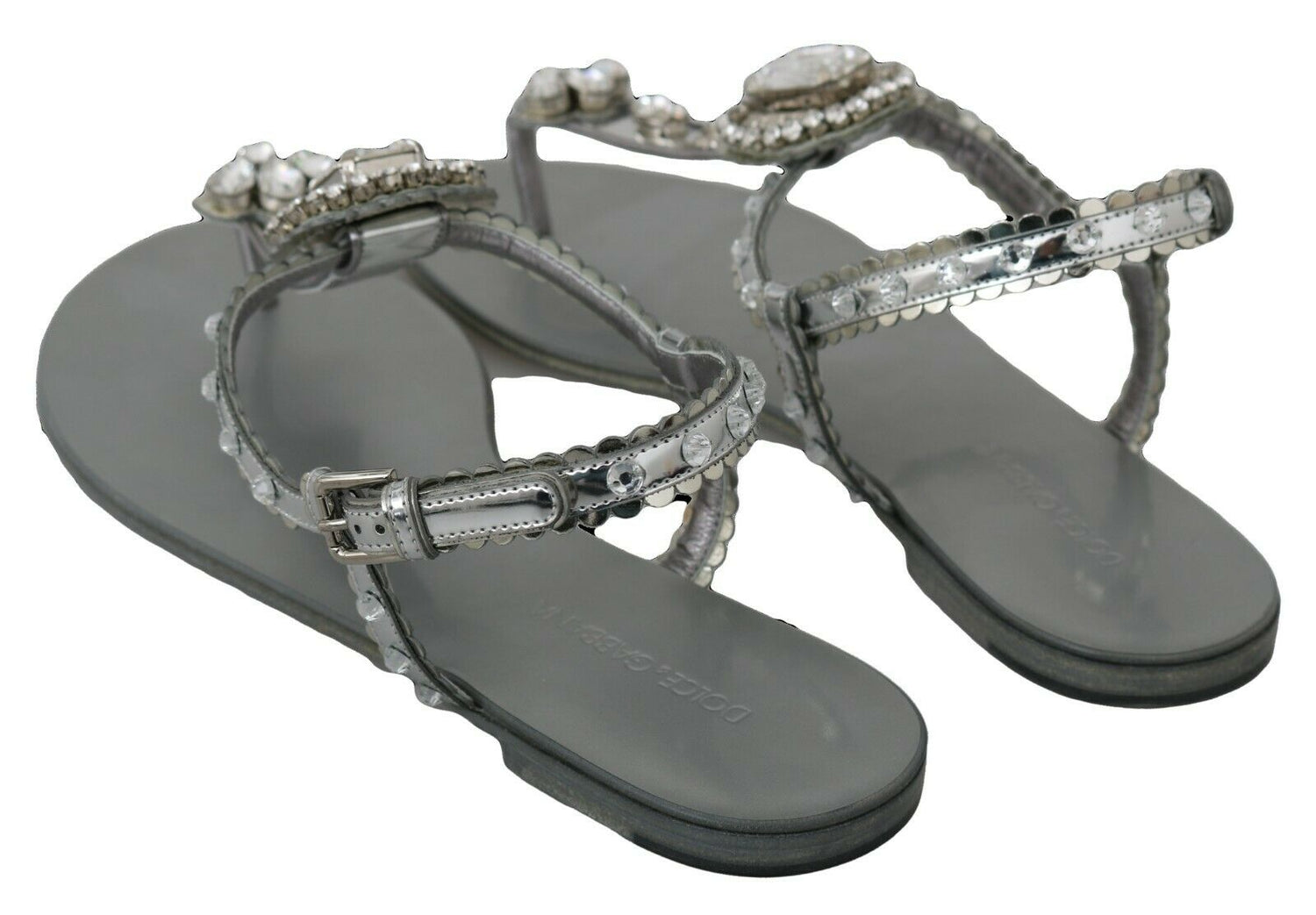Dolce & Gabbana Silver Crystal Sandals Flip Flops Shoes - DEA STILOSA MILANO