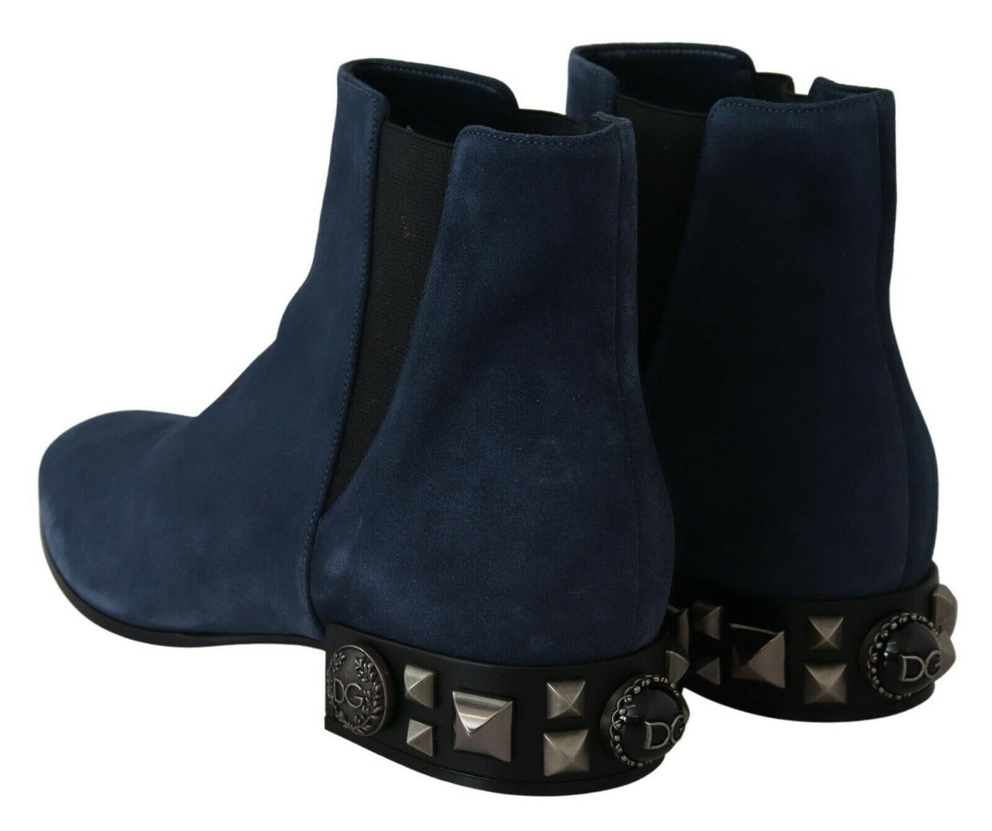 Dolce & Gabbana Blue Suede Embellished Studded Boots Shoes - DEA STILOSA MILANO