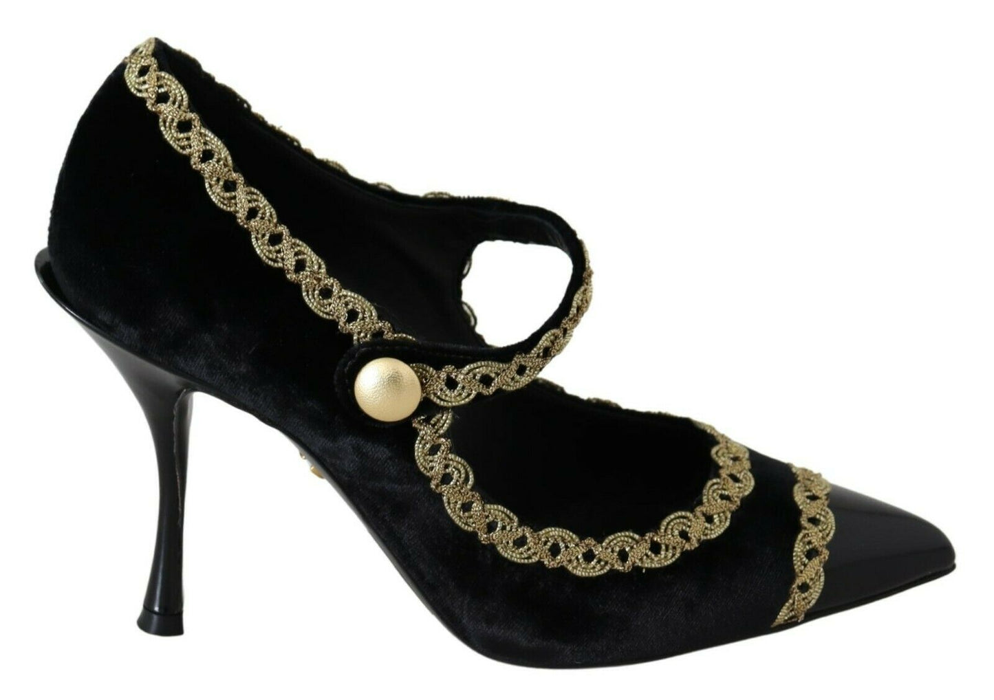 Dolce & Gabbana Black Embellished Velvet Mary Jane Pumps Shoes - DEA STILOSA MILANO