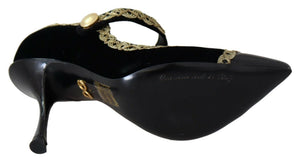 Dolce & Gabbana Black Embellished Velvet Mary Jane Pumps Shoes - DEA STILOSA MILANO