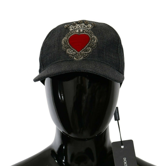 Dolce & Gabbana Blue Denim Embroidered Heart Design Cap - DEA STILOSA MILANO
