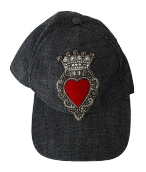 Dolce & Gabbana Blue Denim Embroidered Heart Design Cap - DEA STILOSA MILANO