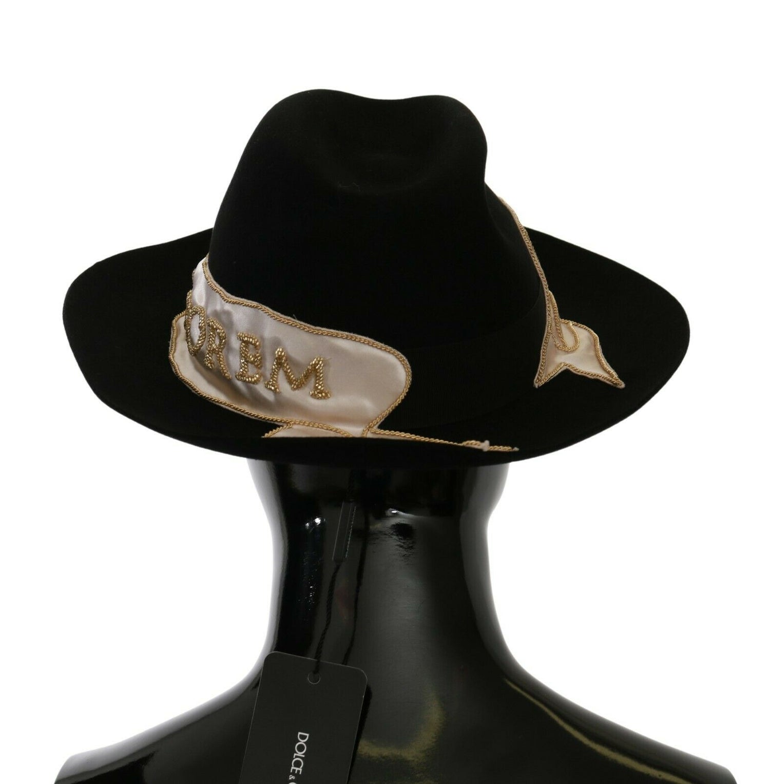 Dolce & Gabbana Black Lapin Amor Gignit Wide Brim Panama Hat - DEA STILOSA MILANO
