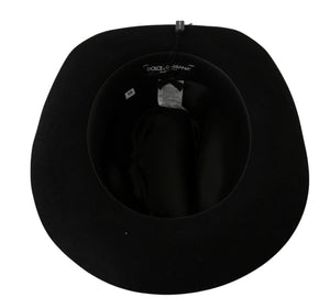 Dolce & Gabbana Black Lapin Amor Gignit Wide Brim Panama Hat - DEA STILOSA MILANO
