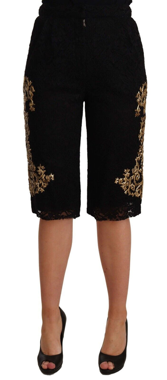 Dolce & Gabbana Black Lace Gold Baroque SPECIAL PIECE Shorts - DEA STILOSA MILANO