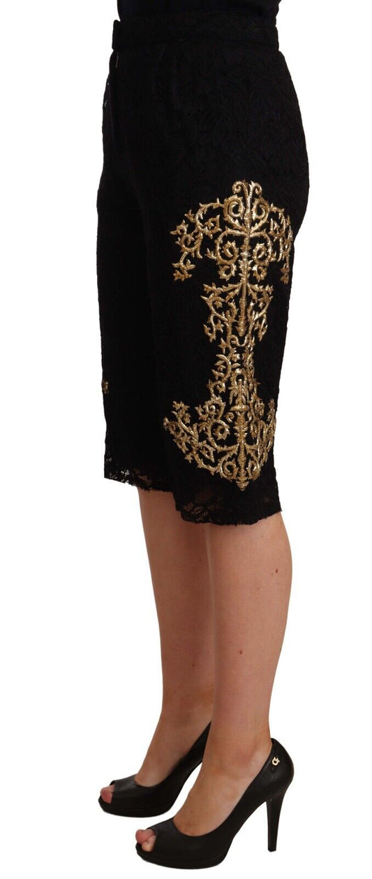 Dolce & Gabbana Black Lace Gold Baroque SPECIAL PIECE Shorts - DEA STILOSA MILANO