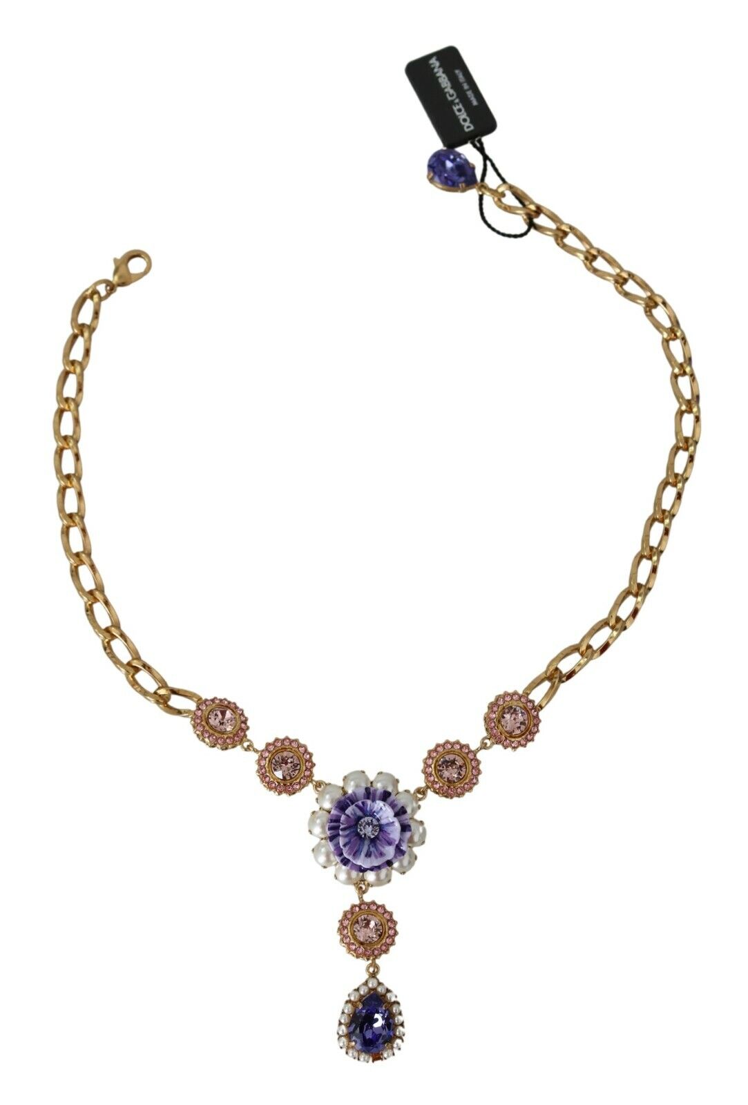 Dolce & Gabbana Pink Gold Brass Crystal Purple Pearl Pendants - DEA STILOSA MILANO