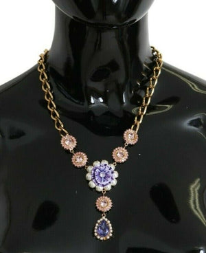 Dolce & Gabbana Pink Gold Brass Crystal Purple Pearl Pendants - DEA STILOSA MILANO