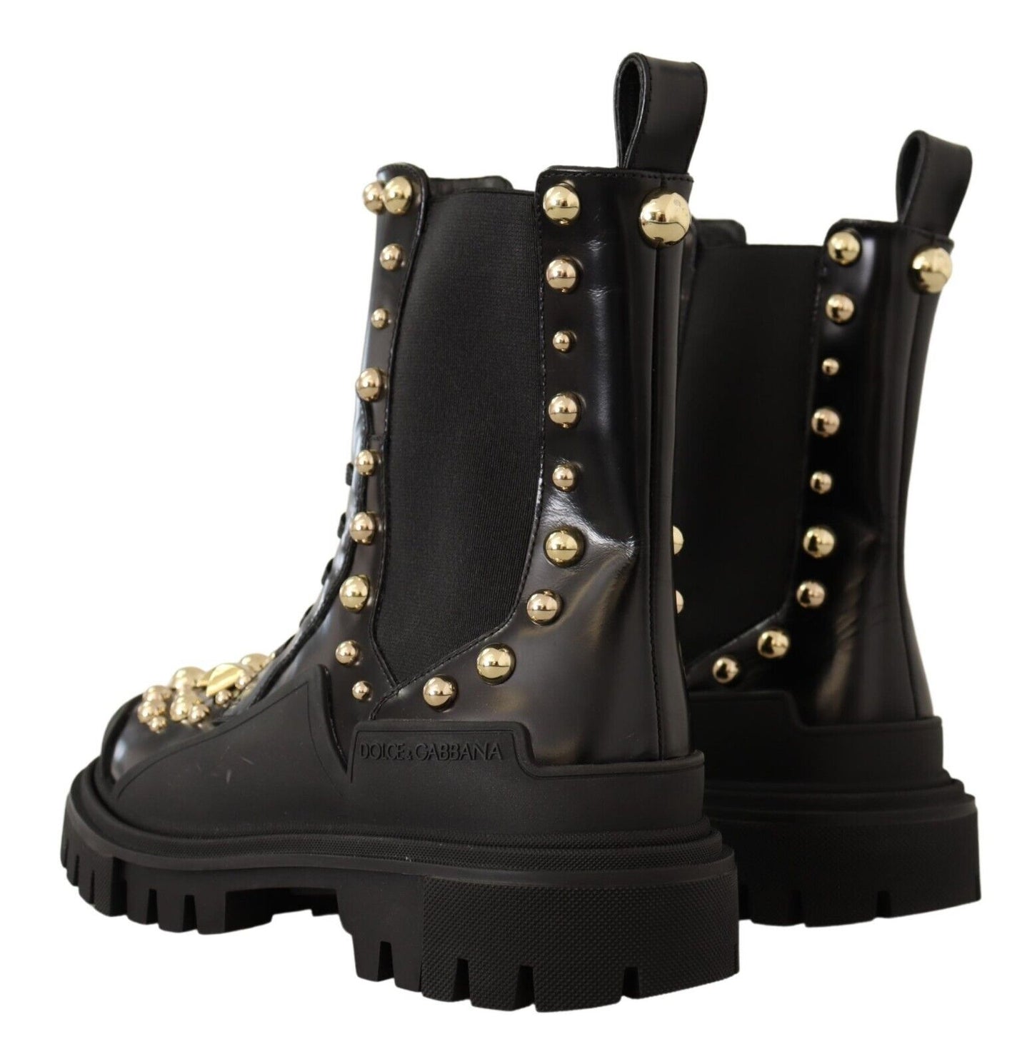 Dolce & Gabbana Black Leather Studded Combat Boots - DEA STILOSA MILANO