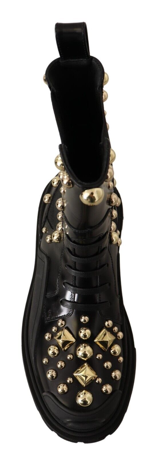Dolce & Gabbana Black Leather Studded Combat Boots - DEA STILOSA MILANO