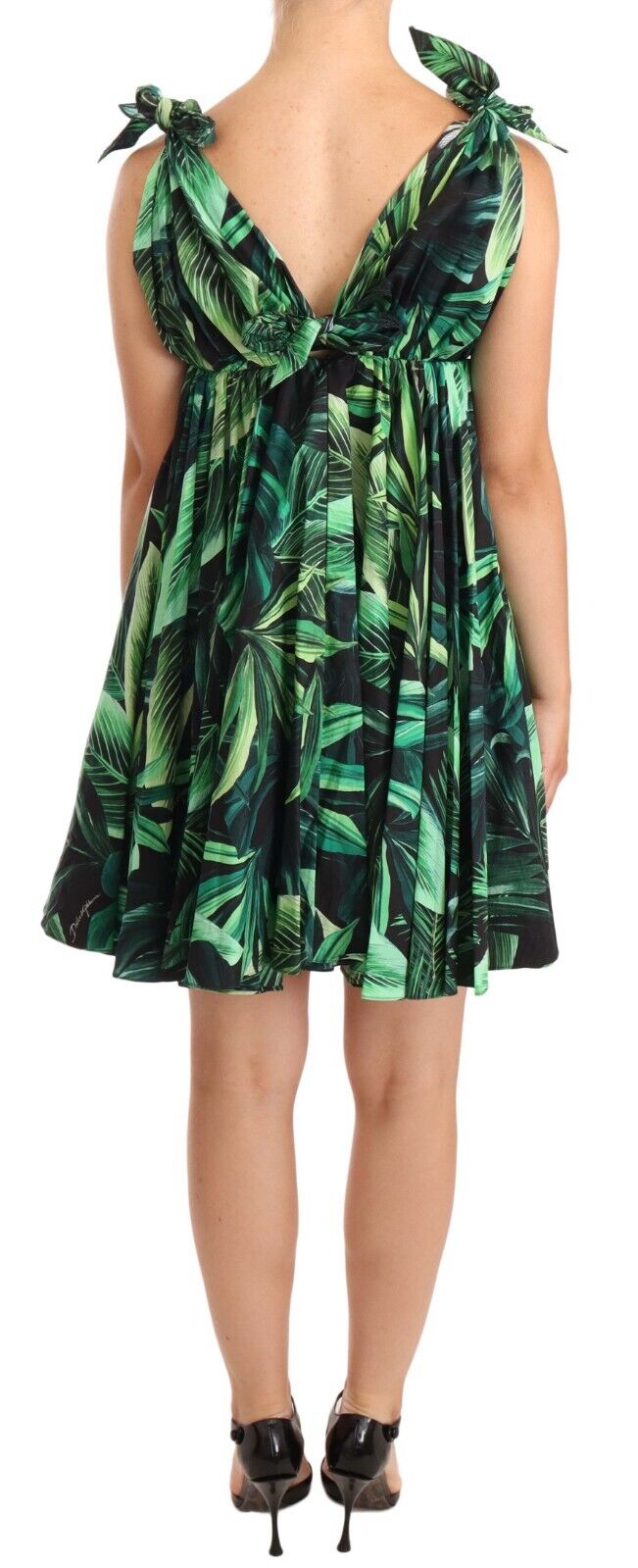 Dolce & Gabbana Green Leaves Print Cotton Flared Mini Dress - DEA STILOSA MILANO