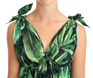 Dolce & Gabbana Green Leaves Print Cotton Flared Mini Dress - DEA STILOSA MILANO